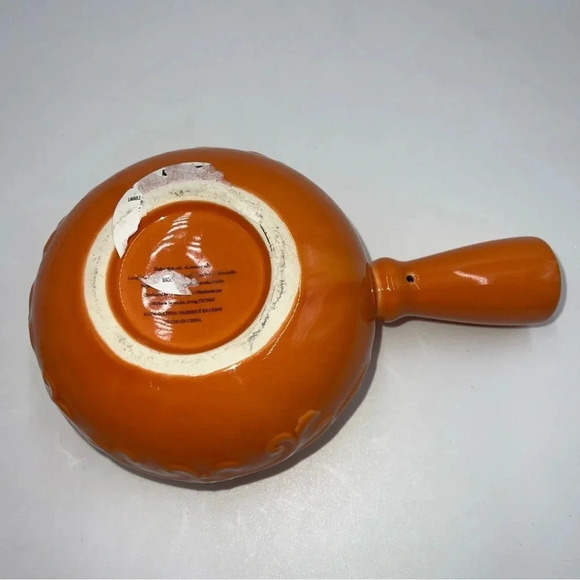 Set of 2 Soup Crocks Yellow and Orange Embossed Glazed 13oz with Handles‎ - Picture 11 of 13